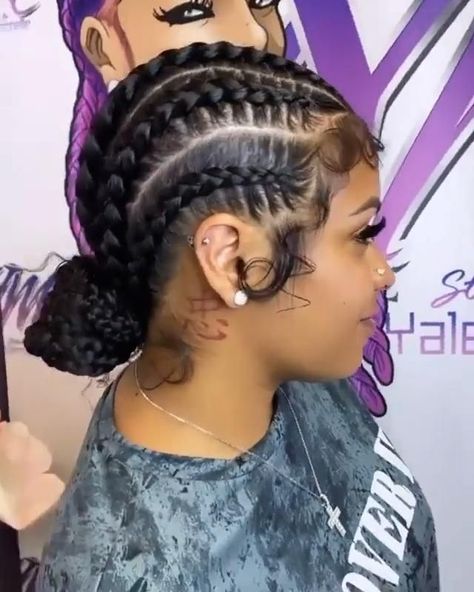 5 French Braids Black Hair, 6 Braids Hairstyles For Black Women, Six Feedin Braids With Bun, 6 Feedins Braids With Bun, 4 Braids To The Back, Braids To The Back With Bun, 5 Feed In Braids, 4 Braid Hairstyles, 4 French Braids