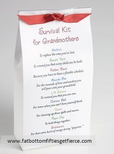 Grandmother Survival Kit! Feminine Genius, Gifts For New Grandma, Trendy Baby Onesies, Survival Kit Gifts, First Time Grandma, Diy Gifts For Mom, Creative Diy Gifts, Diy Gifts For Kids, Mothers Day Crafts For Kids