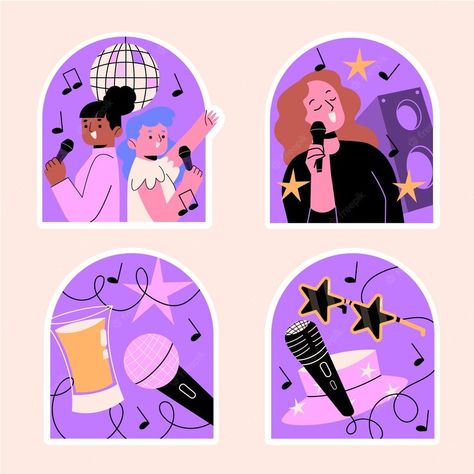 Singing Character, Karaoke Illustration, Singer Illustration, Layout Book, Sticker Illustration, Music Illustration, Music Stickers, Materials Science, About Music