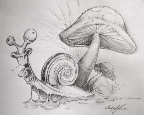 Weird Drawings, Trippy Drawings, Fairy Drawings, Mushroom Drawing, Fantasy Drawings, Desenho Tattoo, Dark Art Drawings, Graffiti Drawing, Mushroom Art