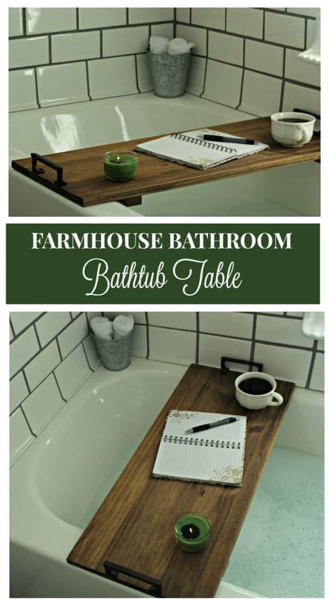 31 Easy Homemade Bath Caddy & Tray Ideas Farmhouse Bathroom Diy, Bathtub Table, Diy Bathtub, Tub Tray, Bathtub Tray, Bath Tray, Bathroom Diy, Steam Showers Bathroom, Bathroom Tub