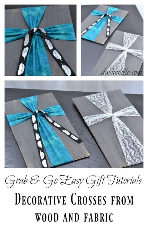 How to make an easy fabric and wood cross. These are so cute! Wood Crosses Diy, Decorative Crosses, Wooden Cross Crafts, Burlap Cross, Cross Wall Art, Wood And Fabric, Fabric Cross, Wood Projects For Beginners, Christian Crafts