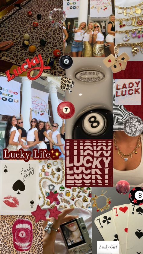 8 ball, cheetah, red, cards, charm bracelets, lucky, bid day, theme, sorority Sorority Recruitment Themes, Sorority Socials, Sorority Rush Themes, Red Cards, Sorority Themes, Recruitment Themes, Spring Recruitment, Lucky Charm Bracelet, Bid Day Themes