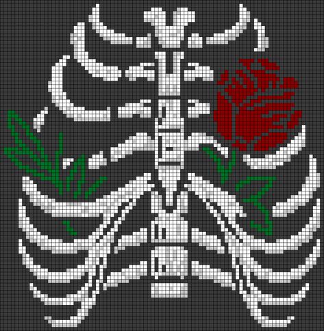 Cross Stitch Skeleton Pattern, Bones Cross Stitch, Goth Grid Patterns, Skeleton Grid Pattern, Pixel Art Anatomy, Skeleton Alpha Pattern, Large Alpha Patterns, Alpha Patterns Halloween, Pixel Grid Art Alpha Patterns