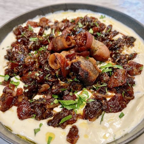 Whipped Goat Cheese with Bacon and Dates — Kitchen Confidence With Lili Whipped Goat Cheese With Bacon & Dates, Bacon Dates, Crumbled Goat Cheese, Goat Cheese Dip, Goat Cheese Pizza, Whipped Goat Cheese, Bacon Dip, Cream Cheese Dips, Large Plates