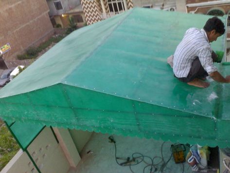 Fiberglass canopy green with louver wall Louver Wall, Prefabricated Sheds, Steel Roof, Sky Light, Steel Fabrication, Green Sky, Steel Structure, Roof, Shed