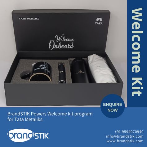 BrandSTIK manages the best Welcome kit Programs and is trusted by more than 250+ Clients to make their onboarding swag process unique and smooth. Here is a Case Study of the Welcome Kit we curated for Tata Meta links, with customized merchandise including a bottle, collar T-shirt, Mug, badge, and Welcome Card. Do you want to provide a Standout Employee Experience during the Onboarding of New Hires? Connect with our team at +91959470940/ 9167373749 or drop us a mail at info@brandstik.com Welcome Kit, Employee Experience, Welcome Card, Diary Gift, Collar T Shirt, Collar Tshirt, Business Partner, Grooming Kit, Ads Creative