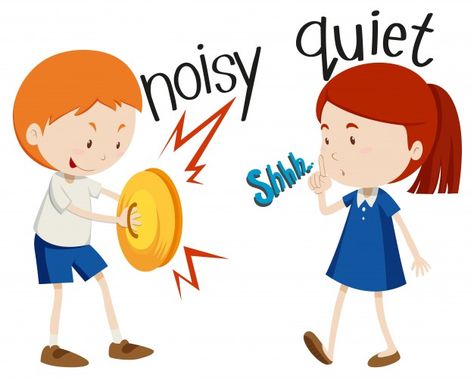 Opposite adjectives noisy and quiet Free... | Free Vector #Freepik #freevector #background #music #school #kids Opposite Activities, Opposites For Kids, Opposites Preschool, Annoying Girls, English Opposite Words, Opposite Words, Learning English For Kids, Foreign Language Learning, English Language Teaching