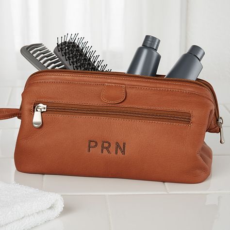 Embroidered Brown Leather Dopp Kit Travel Bag - 10215 Leather Dopp Kit, Mens Toiletry Bag, Groomsmen Gifts Personalized, Leather Toiletry Bag, Personalized Luggage, Mens Travel, Mens Travel Bag, Initial Monogram, Best Gifts For Men