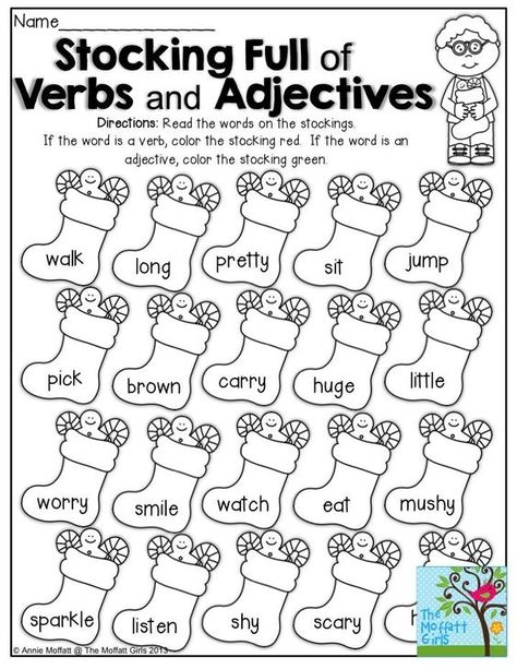 This fun worksheet is perfect for the winter season to have your students practice verbs and adjectives. Noun Verb Adjective, Christmas Worksheet, Adjective Worksheet, Nouns Verbs Adjectives, Nouns And Adjectives, Fall Math, Christmas Worksheets, Verb Worksheets, Winter Math