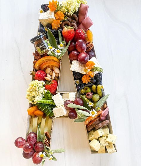 Elysian Eats | Bri McMillian on Instagram: “Celebrating someone special? Let’s personalize it for you 🤍 Custom Request: No Charcuterie, add Feta #elysianeats #orangecounty…” Letter A Charcuterie Board, Letter Charcuterie, Appetizer Boards, Graze Boxes, Charcuterie Boxes, Graze Box, Sprinkle Party, Charcuterie Inspiration, Party Hostess