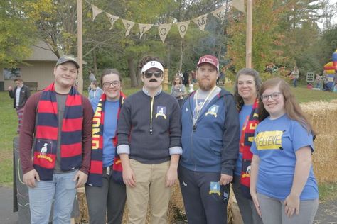 We had never watched Ted Lasso until several people commented about how much my husband looks like the character, Coach Beard. Now we have watched, and love it! We couldn't pass up the oppurtunity get the family involved in group Halloween costumes. Found most of this at thrift stores and had a relative use her Cricut skills to perfect the look. Coach Beard, Beard Costume, Ted Lasso, Group Costumes, Group Halloween Costumes, Family Costumes, Family Halloween Costumes, Family Halloween, Thrift Stores