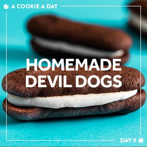 Devil Dog Cake, Devil Dogs Recipe, Soft Chocolate Cake, Dog Cake Recipe, Homemade Cool Whip, Copycat Cookies, Dog Cake Recipes, Retro Desserts, Sandwich Cookie