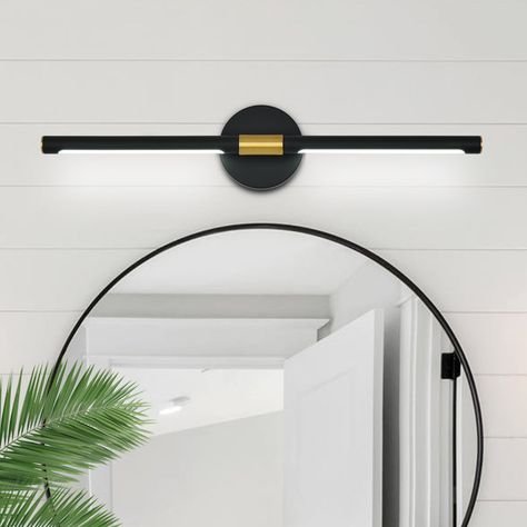 Mercer41 Mykai Dimmable LED Vanity Light & Reviews | Wayfair Minimalist Bathroom Light Fixtures, Bathroom Light Fixtures Black, Primary Bathroom, Black Light Fixture, Bathroom Light, Led Vanity, Bathroom Light Fixtures, Bathroom Inspo, Half Bath