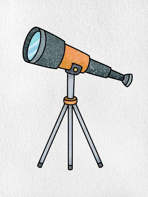 Kids can learn how to draw a telescope by following along with this helpful drawing guide! Telescope Drawing, How To Draw Painting, Reflecting Telescope, Easy Draw, Blue Crayon, Drawing Guide, Perspective Drawing, Guided Drawing, Drawing Easy