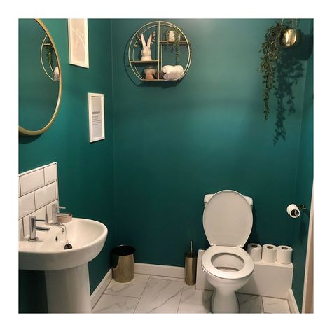 Dulux on Instagram: “Wondering what the latest bathroom trend is?  Just ask Betty – she made a bold statement with Emerald Glade. The deep shade of green,…” Teal Bathroom Paint, Green Small Bathrooms, Green Bathroom Colors, Green Bathroom Paint, Latest Bathroom Trends, Teal Bathroom Ideas, Dark Green Bathrooms, Green Bathroom Decor, Gothic Glamour