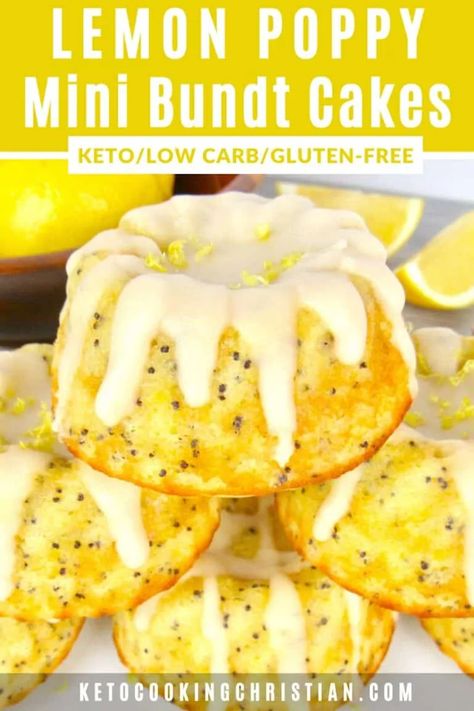 Mini Bundt Cakes Recipes, Low Carb Cakes, Keto Cakes, Low Carb Cake, Mini Bundt, Keto Baking, Mini Bundt Cakes, Lemon Poppy, Keto Cake