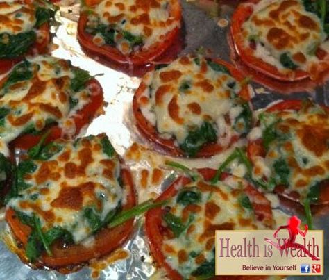 Marinated Tomatoes With Balsamic Vinegar, Spinach And Cheese: Strong and Beyond Tomatoes With Balsamic Vinegar, Sliced Tomatoes, Marinated Tomatoes, Spinach Recipe, Low Fat Cheese, Baked Tomatoes, Sauteed Spinach, Spinach Recipes, Veggie Side Dishes