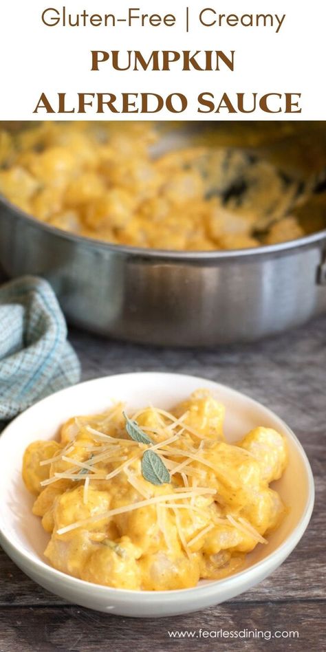 Pumpkin Alfredo Sauce, Alfredo Sauce Easy, Pumpkin Alfredo, Gluten Free Pumpkin Recipes, Pumpkin Pasta Sauce, Cauliflower Gnocchi, Pumpkin Gnocchi, Pasta Vegetables, Healty Dinner