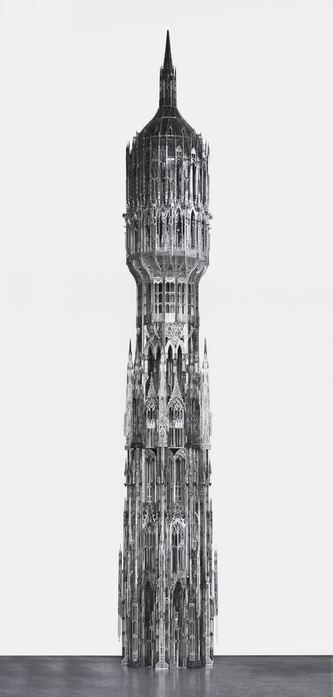 Wim Delvoye [Belgium] (b 1965) ~ "Gothic tower". Stainless Steel (5.8 m). | #art #relief #sculpture #abstract_art #conceptual_art #installation #assemblage Gothic Tower, Black Magick, Bee Movie, Relief Sculpture, Fantasy Concept Art, Gothic Architecture, Conceptual Art, Texture Design, 8 M