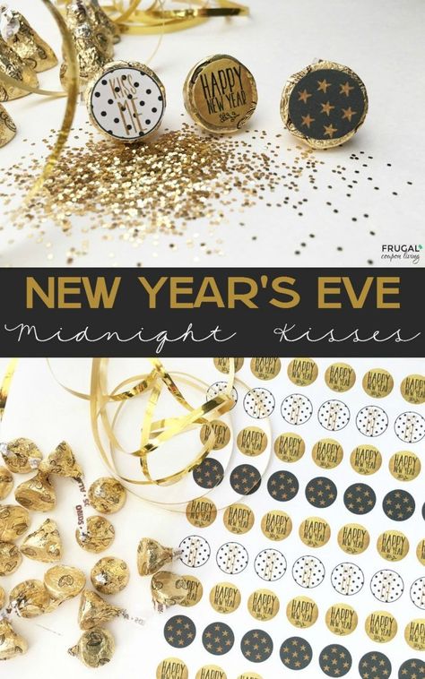 New Year’s Eve Midnight Kisses Printable on Frugal Coupon Living.  This free printable is perfect for stickers on the bottom of Hershey Kisses. New Years Eve Traditions, New Year's Eve Activities, New Year's Kiss, Printables Ideas, Midnight Kisses, New Years Traditions, New Year's Eve Recipes, New Year's Eve Celebrations, New Year's Eve Party