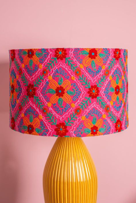 Maximalist Lamp, Embroidered Lampshade, Bedroom Vibes, Colour Therapy, Interesting Interiors, Creative Craft, Maximalism, Eclectic Home, Dream House Decor