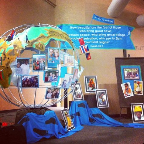 Missions Bulletin Board, Missions Conference, Mission Table, Around The World Theme, Church Marketing, Christian Missions, Mission Projects, Banquet Ideas, Church Bulletin Boards