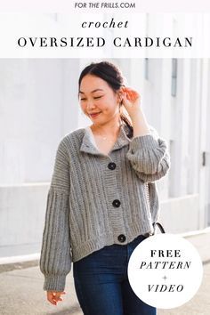 Crochet Button Down Cardigan, Crochet Ribbed Cardigan, Easy Cardigan Pattern, Free Crochet Cardigan Patterns, Pullover Sweaters Pattern, Crochet Cardigan Tutorial, Crochet Cardigan Free, Ribbed Crochet, Crochet Button