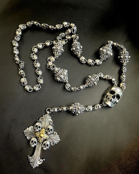 beautiful & massive silver skull rosary by Mortis Ores Jewelery 1 pound of badassery 👊🏻😎👊🏻 available only and exclusively in our Webshop www.MortisOres.com 🤘🏻💀🤘🏻💀🤘🏻💀🤘🏻💀🤘🏻💀🤘🏻 #skull #skulls #skulllover #skullart #skullartwork #925silver #rosary #rosarybeads #necklace #bikerjewelry #biker #bikerstyle #silverchain #jewlerydesigner #silversmith #jewleryoftheday #badass #rockstyle #mementomori #silvernecklace #beaded #instajewellery #mensjewelry #mensfashion #rosary #gothicstyle #gothic #crosspen... Skull Rosary, Cross Pens, Biker Jewelry, Skull Lover, Skull Artwork, Rosary Beads, Biker Style, Memento Mori, 1 Pound