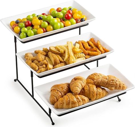 Amazon.com | LYEOBOH 3 Tier Serving Stand and Platters Set Large Tiered Serving Platters with Collapsible Sturdier Rack 14 Inches Tiered Serving Tray for Appetizer Fruit, Dessert and Cupcake, White: Platters Appetizer Fruit, Tiered Serving Tray, Tiered Serving Stand, Serving Stand, Tiered Serving Trays, Platter Set, Fruit Dessert, Serving Platters, Serving Tray