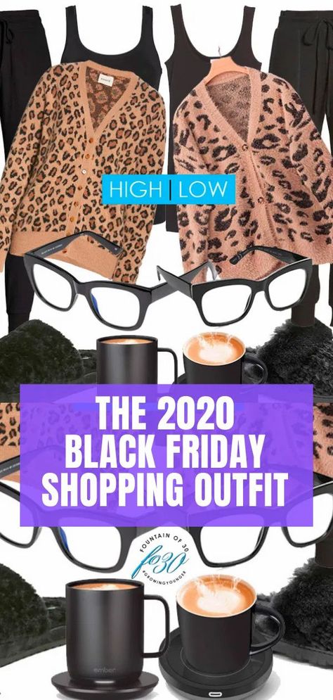 the 2020 Black Friday shopping outfit is not styled for shopping in stores but rather to keep you comfortable while you shop from your computer at home. I’m showing you two ways to get this look. You can invest in a high end Black Friday outfit or spend less and get a similar look for a low price. Or you can mix up the pieces and get a high-low look. Take your pick! #fashion #shopping #blackfriday #holiday2020 #over40 Black Friday Shopping Outfit, Black Friday Outfit, Print Jeans Outfit, Leopard Print Shoes Outfit, Printed Top Outfit, Leopard Print Accessories, Leopard Print Fashion, Loose Knit Cardigan, Leopard Print Jeans