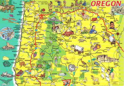 Oregon map postcard #2 by paflip25, via Flickr Map Of Oregon, Oregon Map, Oregon Living, Oregon Waterfalls, The Oregon Trail, Tourist Map, State Of Oregon, Maputo, Oregon Travel