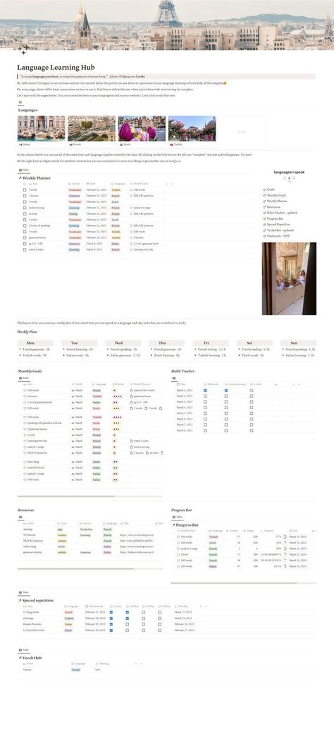 Language Learning Notion Template by Studio Notionly Study Planner Free, Macbook Hacks, Learning Template, Language Journal, Etsy Planner, School Template, Monthly Planner Template, Learn A Language, Digital Organization