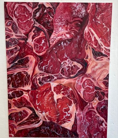 Meat Painting, Senior Year Art, Raw Steak, Raw Meat, Realistic Oil Painting, Ithaca Ny, Different Art Styles, Flesh And Blood, Texture Painting