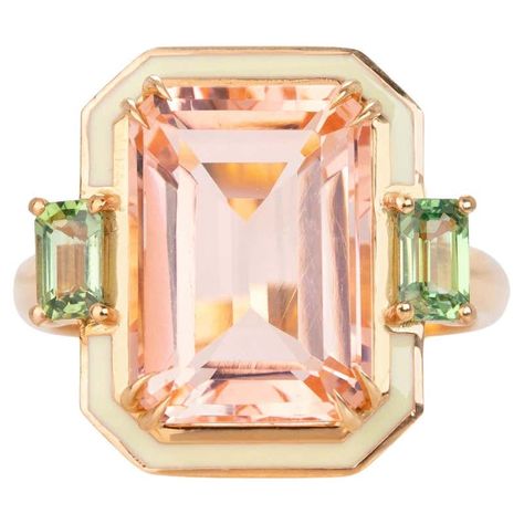 Chanel Rings Gold, Peach Sapphire Ring, Pink Emerald Ring, Pink Topaz Ring, Pink Sapphire Ring, Gold Cocktail Ring, Gold Cocktail, Pink Topaz, Green Sapphire