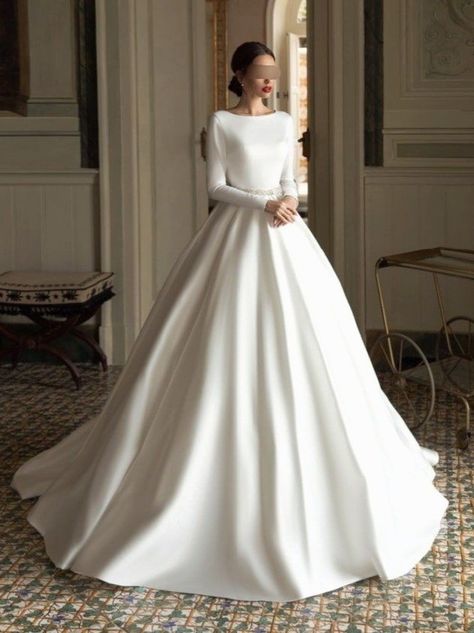 Italy Wedding Dress, Baju Kahwin, White Wedding Dress, Wedding Dress Fabrics, Wedding Dresses Satin, Sleeve Wedding Dress, Princess Wedding Dresses, Long Sleeve Wedding, Best Wedding Dresses