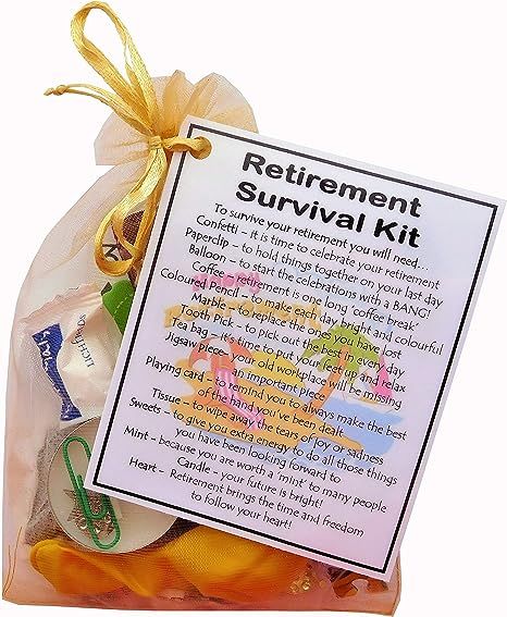 Retirement Survival Kit Woman, Retirement Survival Kit Ideas, Retirement Gift Basket Ideas For Women, Retirement Card Ideas, Diy Retirement Cards, Retirement Survival Kit, Retirement Gift Basket, Crazy Gifts, Teacher Survival Kit