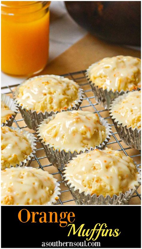 Glazed Orange Muffins are a sweet way to brighten your day! Made with fresh orange juice and zest, they’re tender and soft with just the right amount of sweetness. These scratch made muffins are ideal for breakfast, brunch or an afternoon snack. #orangemuffins #breakfastmuffins #scratchmademuffins #brunchrecipe Bored Baking, Orange Muffin Recipe, A Southern Soul, Fresh Orange Juice, Orange Muffins, Banana Breakfast, Homemade Muffins, Fresh Orange, Orange Recipes