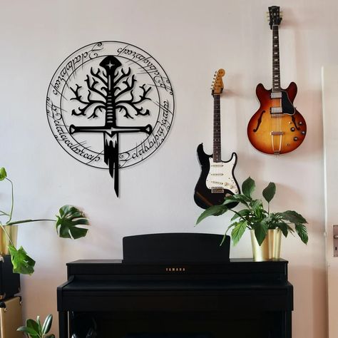 Lord of the Rings Metal Wall Art Lord of the Rings Design - Etsy Lord Of The Rings Apartment Decor, Lord Of The Rings Inspired Living Room, Lord Of The Rings Library, Lord Of The Rings Bathroom Decor, Nerdy Decor Diy, Celtic Room Decor, Lord Of The Rings Wall Decor, Subtle Lord Of The Rings Decor, Lord Of The Rings Themed Bedroom