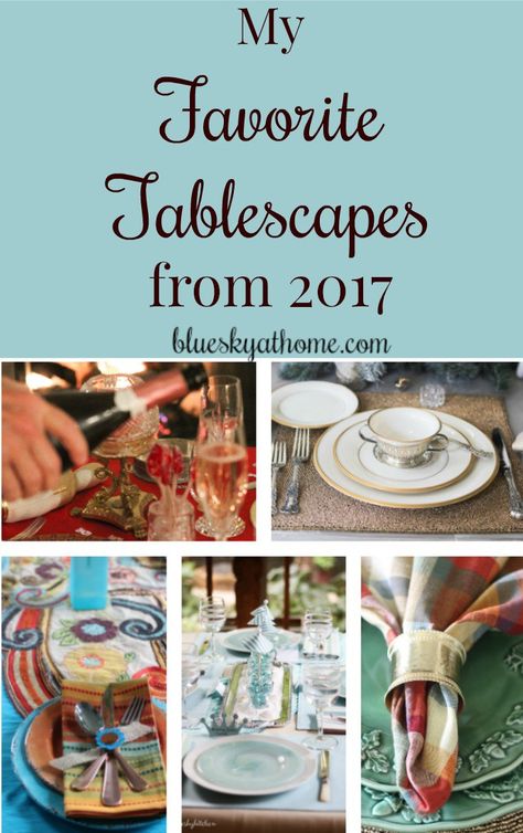 My Favorite Tablescapes from 2017. Creating beautiful tablescapes is so much fun and I love participating in tablescape blog hops with other talented and creative bloggers throughout the year. Whatever the theme, occasion or holiday, tablescapes are a way to treat your guests to a lovely setting. BlueskyatHome.com Themed Tablescapes, Summer Table Decor, Pretty Table Settings, Summer Table Decorations, Abraham And Sarah, Homemaking Tips, Beautiful Tablescapes, I Believe In Angels, Elegant Dinner Party