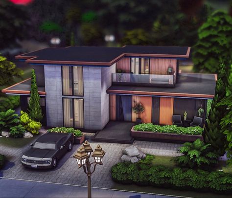 Modern Sulani House Sims 4, Modern House Sims 4, Casas The Sims Freeplay, Sims 4 Modern House, Big Modern Houses, Sims 4 Houses Layout, Small House Blueprints, Double House, San Myshuno