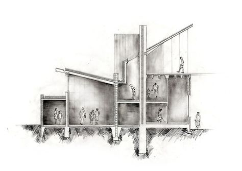 Hand rendered entrance sequence sectional study. Joseph Coulter Paraline Drawing Architecture, Section Drawing Architecture, Bar Library, Architecture Sections, Section Drawing, Architecture Elevation, Architecture School, Architecture Panel, Autocad Blocks