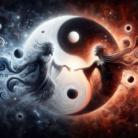 Yin And Yang Art, Elemental Abilities, Unity Tattoo, Yin Yang Images, Meditation Art Spirituality, Spiritual Art Soul, Yin En Yang, Yin Yang Art, Cyborgs Art