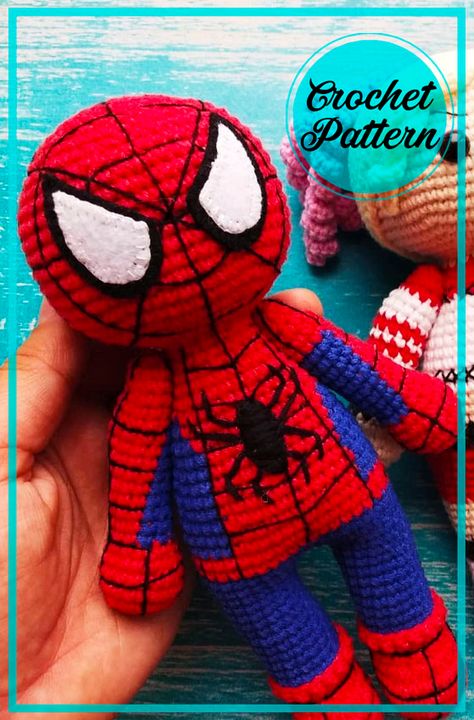 Amazing Free Spiderman Amigurumi PDF Crochet Pattern Amigurumi Spiderman, Crochet Spiderman, Disney Crochet Patterns, Crochet Teddy Bear Pattern, Art Jeans, Pola Amigurumi, Crochet Animals Free Patterns, Koln, Crochet Teddy Bear