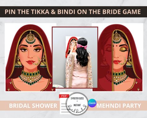 ETSY LISTING TO PIN THE TIKKA ON THE BRIDE GAME Indian Wedding Games, Jeopardy Board, Ladies Kitty Party Games, Ladies Sangeet, Bride Game, Mehndi Party, Kitty Party Games, Bridal Games, Henna Party