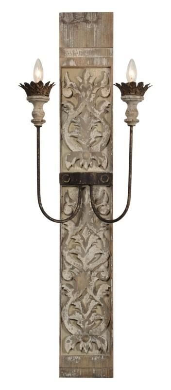 Beautiful and gracefully carved Oversized wooden sconce displaying two elegantly curved arms in a rusty gold finish. They are topped with cream-colored wood and rusty metal leaves. The fact that Piper is portable means its easy to use anywhere! Ships in Set of 2. Measures: 16"W x 8"D x 45"H Materials: WOOD/METAL; (2) 60W CAND Wooden Sconces, Interior Wall Sconces, Wall Sconces Living Room, Sconces Living Room, Pendant Lamp Design, Rustic Wall Sconces, Wall Lamps Bedroom, Art Deco Chandelier, Art Deco Lamps