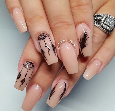 ♕PINTEREST:KIANIA Feather Nail Designs, Dream Catcher Nails, Feather Nail, Feather Nail Art, Feather Nails, Unghie Nail Art, Lace Nails, Ballerina Nails, Beautiful Nail Designs