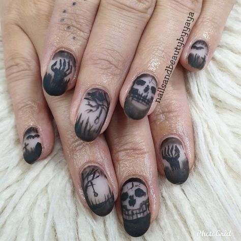 Gel Nail Designs Black, Nail Designs Gothic, Halloween Nails Gel, Nail Art For Men, Nails For Men, Nail Designs Black, Nail Designs Gel, Gothic Nail Art, Graffiti Nails