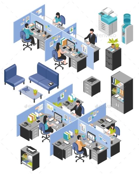 Cubicle Office, Office Cube, Urban Design Concept, Blank Background, Office Cubicle, Isometric Art, Isometric Design, Isometric Illustration, Instructional Design