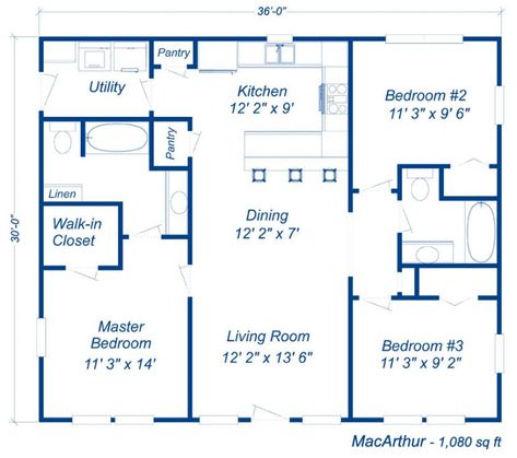 Budget Home Kits with Prices 1080 Sq Ft House Plans, 3 Bedroom Square House Plans, 3 Bed Barndominium With Shop, 50x50 Barndominium Floor Plans, 1000 Sq Ft House Plans 3 Bedroom, 50x50 House Plans, Steel Home Kits, Metal Shop Houses, Barndominium Cost